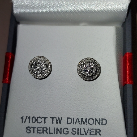 Sterling Silver & Diamond Stud Earrings - Picture 3 of 14
